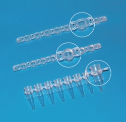 Strips of 8-/12- PCR tubes plus detached cap strips, PP