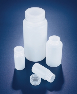 Wide-mouth bottles, HDPE, with screw cap, PP